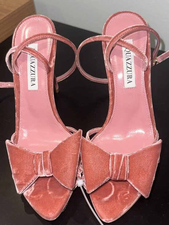 Aquazzura Shoes - Aquazzura Black Tie 105 Bow-embellished Stiletto Sandals In Pink Velvet